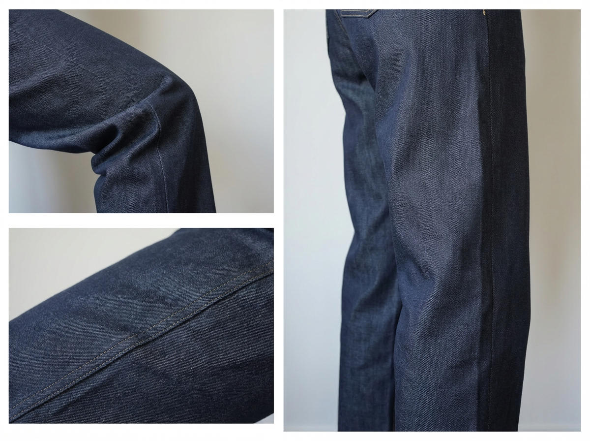 Collage of SOH denim pants showing different angles on a plain background